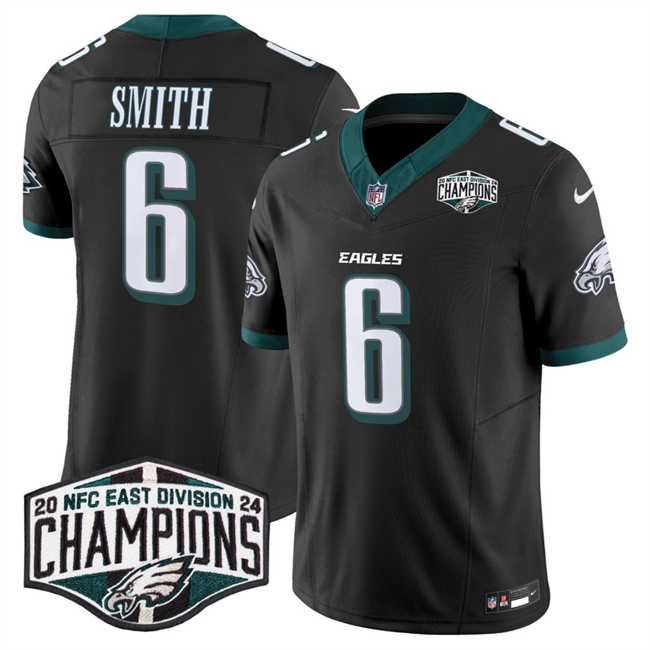 Mens Philadelphia Eagles #6 DeVonta Smith Black 2024 New NFC East Champions F.U.S.E. Vapor Untouchable Limited Stitched Jersey